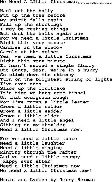 we need a little christmas lyrics